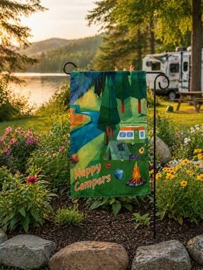 Happy Campers Garden Flag RV Camping Outdoor Flag 37x25 Nature Cabin Decor